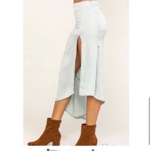 Free People Light Blue High Slit asymmetrical Midi skirt